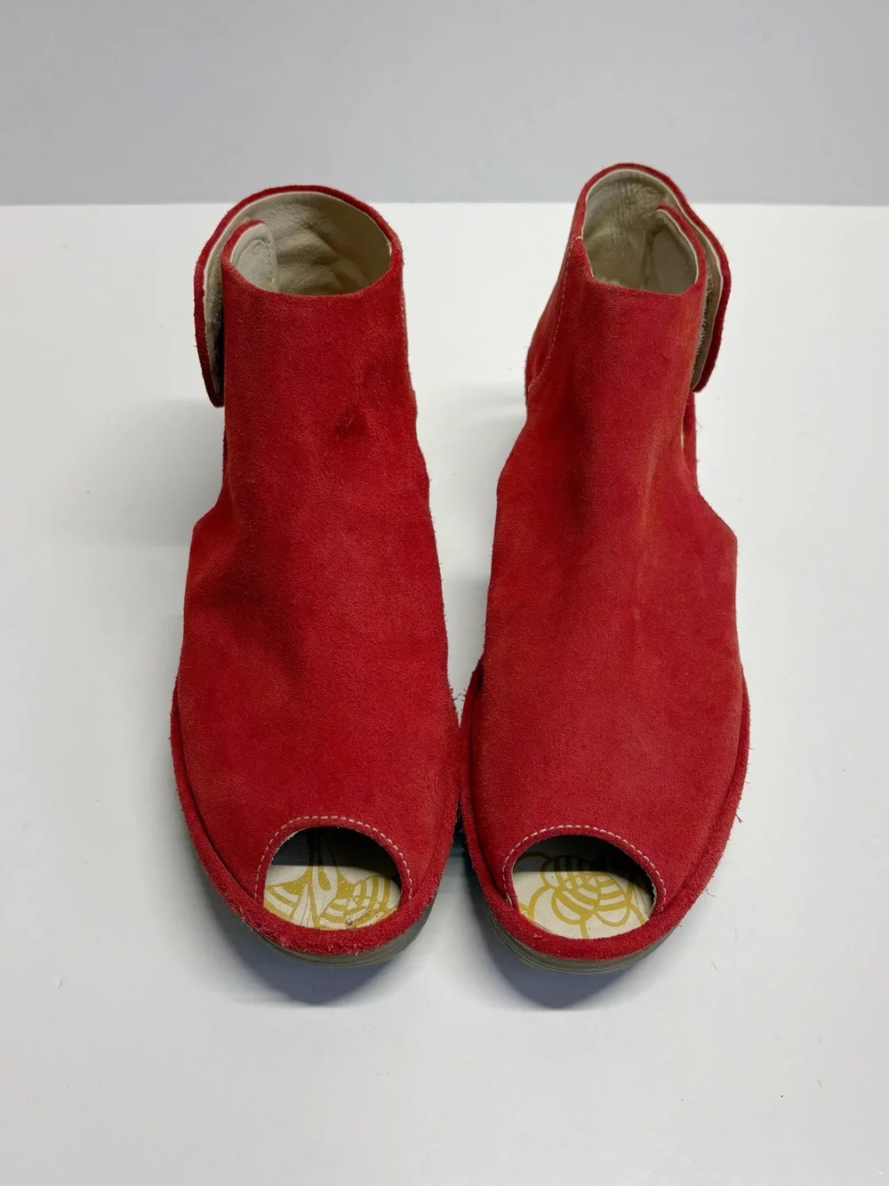 Fly London Yazu Women Red Suede EU 39 Wedge Peep Toe Slingback Sandal US 8.5 - Picture 2 of 6